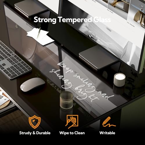 Image of INNOVAR Glass Standing Desk with Drawers, 40 x 24 Inches Electric Height Adjustable Desk, Tempered Glass Top Stand Up Desks for Home and Office, Black