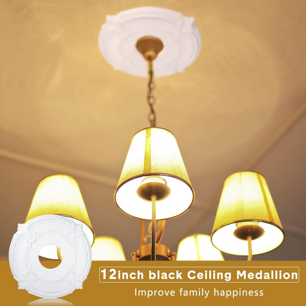 Medaglione decorativo da soffitto in poliuretano, 2 pezzi, per lampadari, ventilatori a soffitto, lampadari, 30,5 cm OD