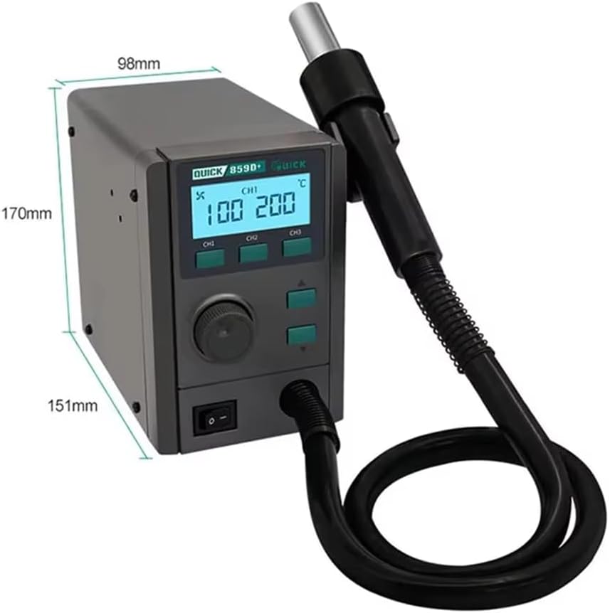 Quick 859D+ 580W Digital Vortex Whirls Wind Hot Air Rework Station with LCD Display Fast Desoldering Auto Sleep Smart Heat Gun Soldering Station with 3 Nozzles,40L Air,Precision Heat Control