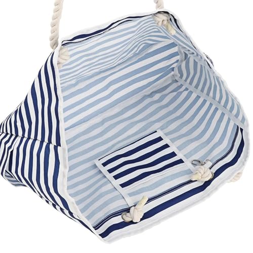 Oxford Cloth Beach Bag Open Pocket Summer Large Capacity Beach Bag Blue and White Striped Handbag4