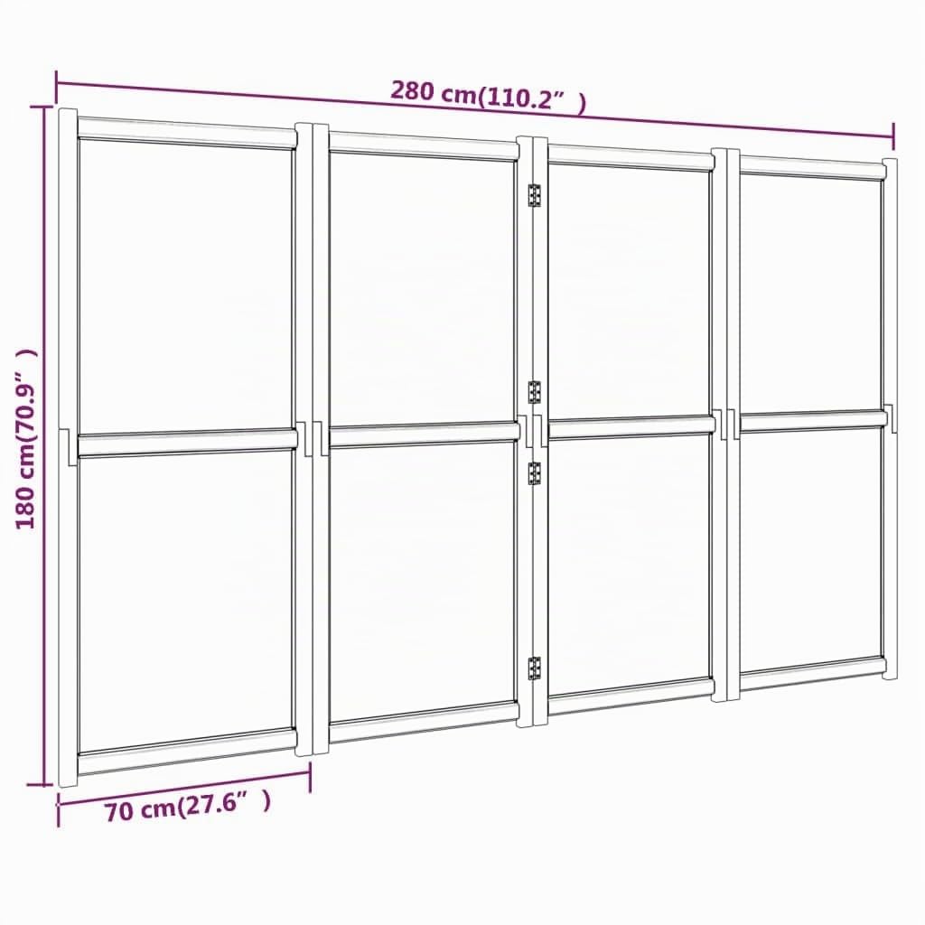 vidaXL Divisorio a 4 Pannelli Bianco Crema 280x180 cm