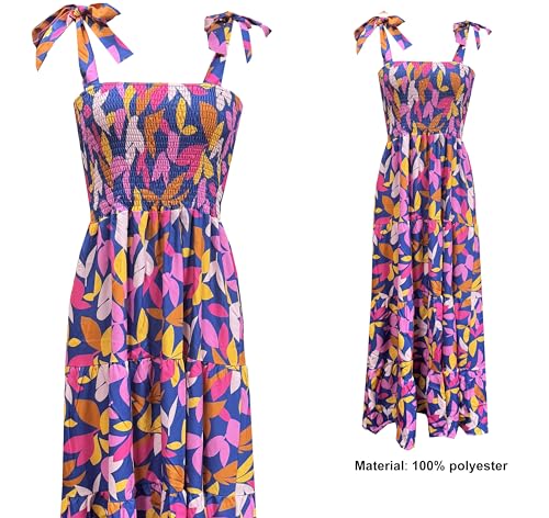 Image of kinstell Women's Summer Boho Spaghetti Strap Square Neck Ruffle Casual Flowy Long Dress Beach Swing Party Maxi Dress