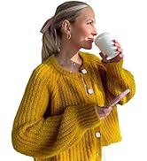 Mincib Women’s 2024 Fall Cardigan Sweater Soft Chunky Knit Cardigan Crewneck Button Down Cropped ...