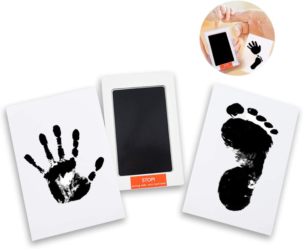 3 in 1 Large Safe Inkless“Clean-Touch”Handprint and Footprint Ink Pad with Imprint Cards, 100% Non-Toxic & Mess Free Safe for Newborn Baby and Toddlers (Black)