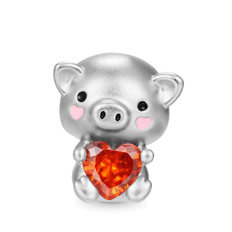 Image of GNOCE Embraces Heart Gemstone Bead Charms 925 Sterling Silver Rabbit Horse Triceratops Snake Monkey Cat Platypus Sloth Bear Pig Yak Ghost Matryoshka Doll Jewelry Gift for Women
