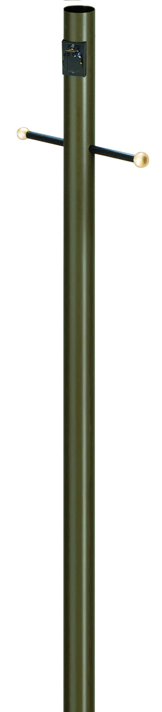 Solus 7-Foot Direct Burial Lamp Post – Outdoor Aluminum Light Pole with Decorative Cross Arm & 120V Outlet – Fits 3" Post Top Fixtures, Made in USA, Black, Bronze, or White, (Bronze, Single)