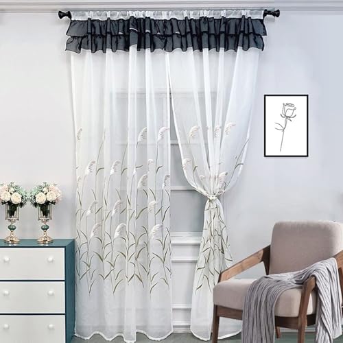 Homxi Cortinas Habitacion Semitranslucidas 2 Piezas,2 x 140W x 260H CM,Cortina Salón Caña Bordada Blanco Cortinas Dormitorio Bolsillo para Varilla
