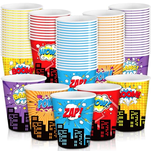 Maxcheck 100 Pcs 9 oz hero Cups Disposable Party Supplies Paper Colorful Fun Drinking Cups Birthday Party Favor Decorations