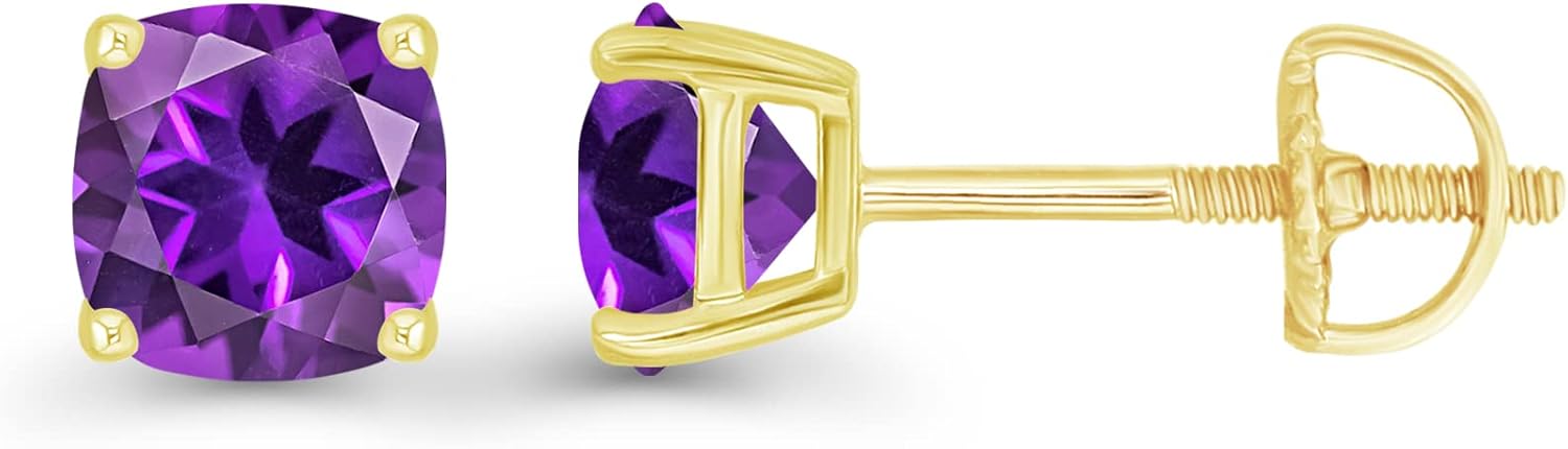 14K Gold Plated 925 Sterling Silver Hypoallergenic 4mm Cushion Cut Genuine Birthstone Solitaire Screwback Stud Earrings - Image 2