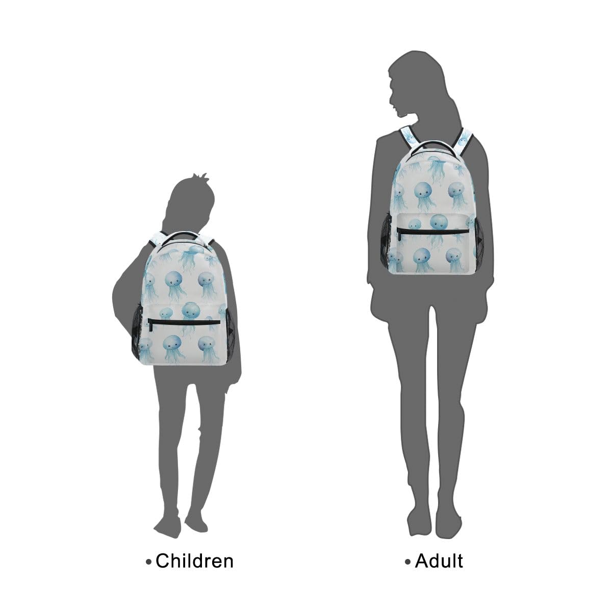 Sac à dos d'école avec méduses bleu océan avec grande capacité léger et durable pour étudiant, multicolore, S