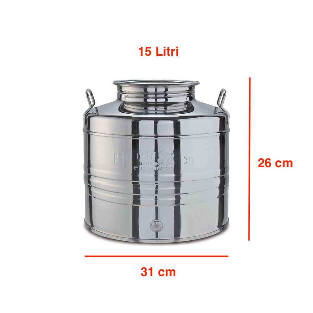 eacommerce Contenitore Bidone Fusto per Olio in Acciaio Inox Olivà con Tappo ermetico a Vite … (Solo Fusto, 15 Litri)