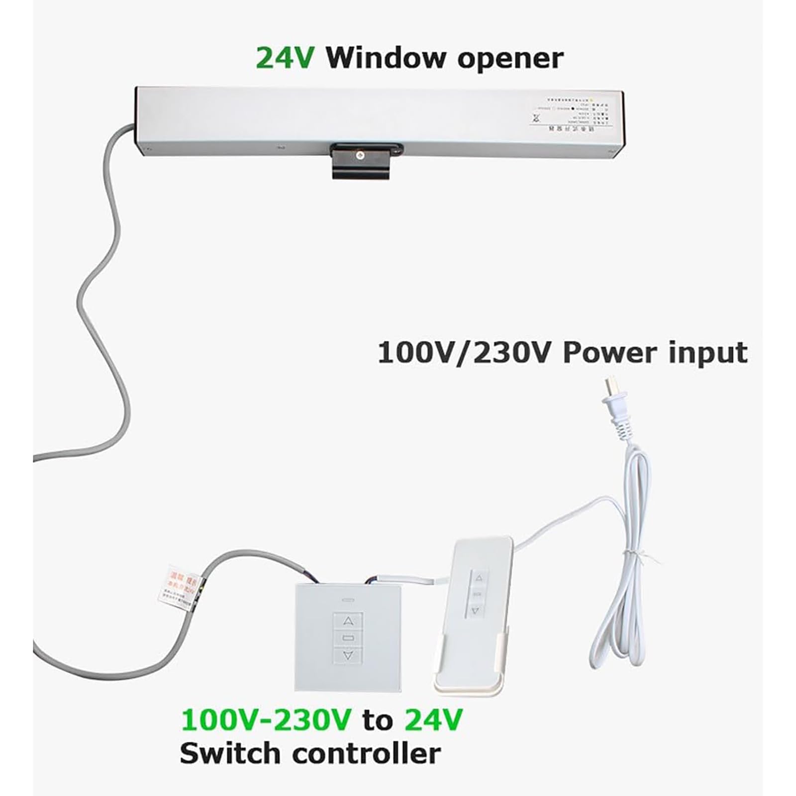Elektrischer Fensteröffner mit Fernbedienung und Schalter, 400N Kraft, geräuscharm, diebstahlsicher, einstellbarer Hub für die Sicherheit zu Hause oder im gewerblichen Bereich