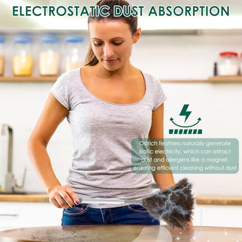 Extendable Ostrich Feather Duster [7-51in] - Reusable Ostrich Feather Duster with Metal Handle - Cleaning Lights, Doorways, Skirting, Cupboards, Ceilings, Chandelier, Glass (130cm/51.18 inch) - Image 6