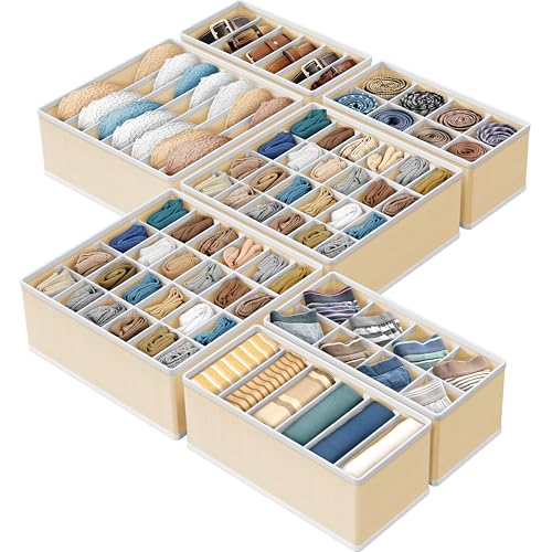 Image of Simple Houseware Closet Underwear Organizer Drawer Divider Assorted 7 Pieces, Beige