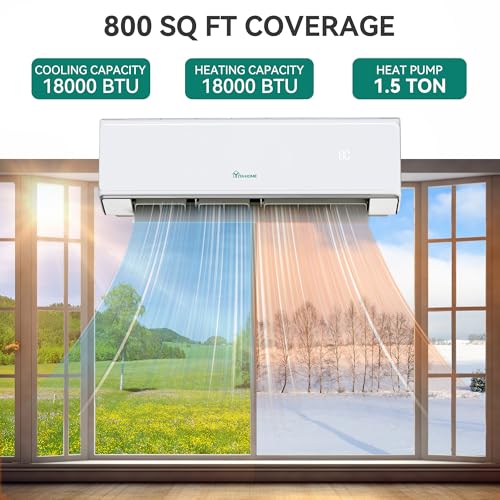 Image of YITAHOME 22 SEER2 18K BTU 2 Zone Mini Split AC /Heating System, 9000 9000 BTU Dual Zone Mini Split Air Conditioner, 208-230V Pre-charged Inverter AC, Compatible with Wi-Fi&Alexa