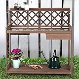mesa trabajo jardineria 🌻SOSTENIBLE: esta mesa de jardinería hecha de madera de pino está recubierta con una tabla de acero galvanizada con un forro inoxidable.