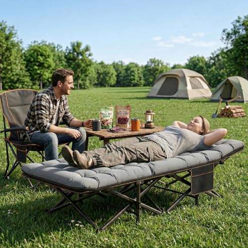 Image of ABORON XXL Camping Cot for Adults 900LBS - 78 inchx32 inch Oversized Folding Bed with Mattress Pad, Heavy Duty 1200D Oxford Outdoor Cot with Carry Bag