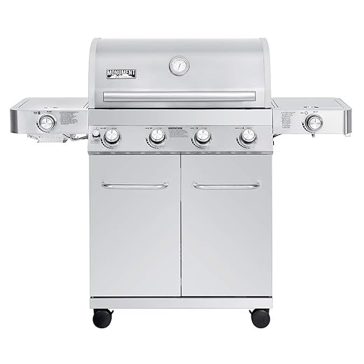 Monument Grills Larger 4-Burner Propane Gas Grills Stainless Steel Cabinet Style with Rotisserie Kit