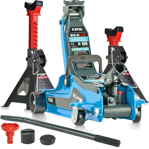 Gato hidráulico 2,5T 85-365 mm con 2 Soportes de Taller - Ajuste de Altura 85-365 - Capacidad de Carga máxima 2500KG