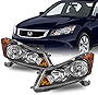 AKKON - Fits 2008 2009 2010 2011 2012 Honda Accord Sedan 4Door Black Headlights w/Amber Corner Signal Pair Left+Right