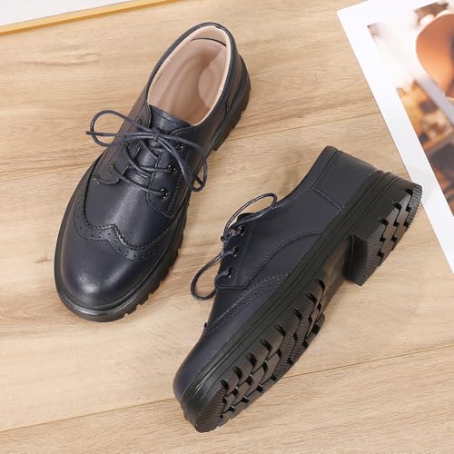 Image of Women's Oxford Shoes Classic Brogue-Style Platform Casual School Dress Shoes