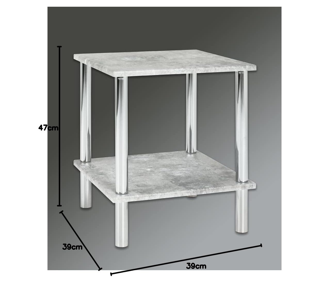 HAKU Tavolino effetto cemento cromato in MDF con struttura in metallo - Dimensioni: L 39 x A 47 x P 39 cm Stile: Moderno