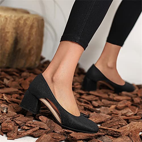 Low Chunky Heels Dress Shoes for Women Closed Square Toe Pumps Comfortable Block Heeled Dressy Casual Wedding Party Evening Prom Office Work Slip on Elegant Shoes Womens Trendy Pumps2