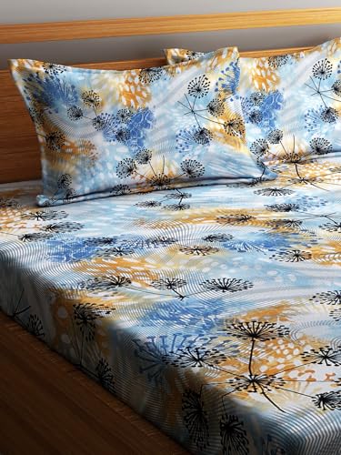 Image of Home Sizzler 210TC Floral Fusion Elastic Fitted Double Bedsheet with 2 King Size Pillow Covers