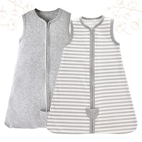 Image of 2 Pack Baby Sleeping Bag, Cotton Baby Wearable Blanket, Tog 0.5 Sleeveless, Breathable Toddler Summer Sleepsack for 0-3 Months Baby Transition Swaddle Blanket (WB-2Pcs-L)
