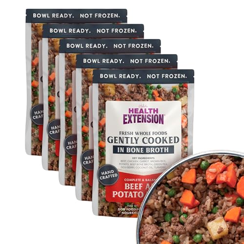 Health Extension Gently Cooked Beef & Potato Dog Food, Human-Grade and Shelf-Stable with Superfoods, Supports Digestion, Immunity, Skin & Coat, 9 oz Pouch (Pack of 5)
