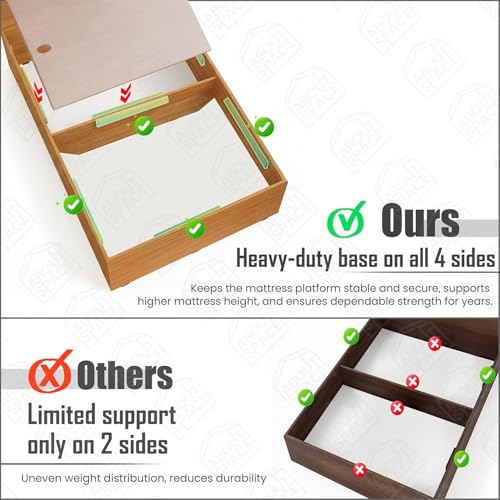 Image of ABOUT SPACE Bed - (80 x 38 inches) Single Bed Without Storage | Engineered Wooden Bed Frame with Airflow & MDF Support Board for Mattress | 1-Year Warranty Cot for Bedroom - Brazilian Teak