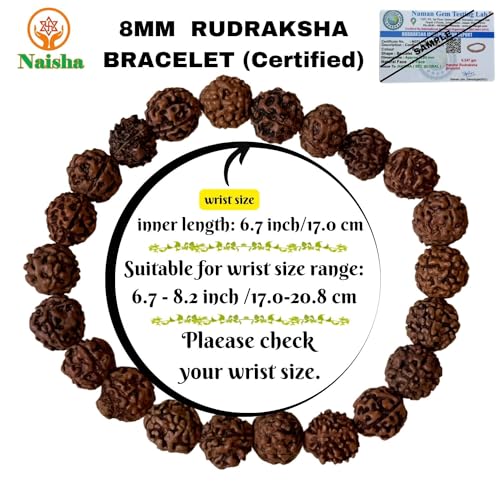 NAISHA Certified Original 5 Mukhi 8MM Rudraksha Bracelet, Stretch Bracelet, Authentic Genuine Natural Rudraksh for Man & Women with Lab Certificate.4