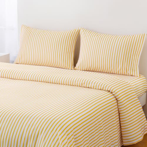 Image of MCO 4Pieces Striped Sheets Set, Breathable King Sheet Set with 16 inch Deep Pocket,Modern & Luxury, Brushed Microfiber Bedding Set(King, Yellow)