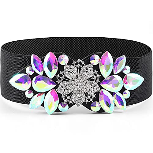 Rhinestone Stretch Belt Color Wide Dress Flower Belt Women Elastic Belts Crystal Waist Jewelry Accessories