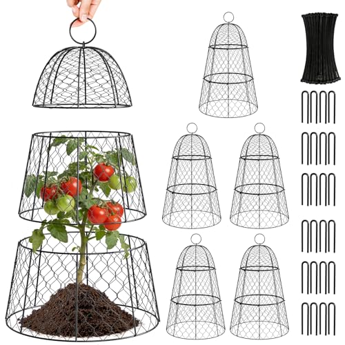 6 Pack Garden Cloche Plant Protectors from Animals, Adjustable 3-Tier Chicken Wire Plant Cages for...