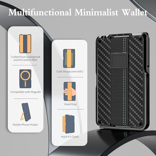 for Magsafe Wallet, Magnetic Phone Wallets, Front Pocket Wallets for Men, Slim Minimalist Wallet with Money Strap/Grip, Pop Up Case|Phone Stand|Rfid Blocking|Card Holder(Carbon Fiber)3