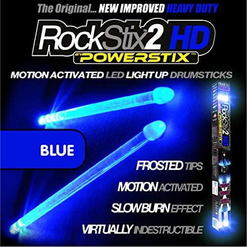 2 HD BLUE, BRIGHT LED LIGHT UP DRUMSTICKS, with fade effect, Set your gig on fire!