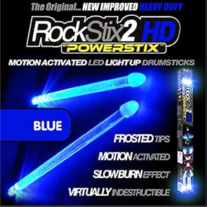 ROCKSTIX 2 HD BLUE, BRIGHT LED LIGHT UP DRUMSTICKS, with fade effect, Set your gig on fire! (BLUE ROCKSTIX)
