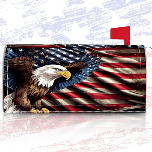 Tiamon 4th of July Mailbox Covers Magnetic Standard Size 18 x 21 Inch Patriotic American Flag Eagle Magnetic Mailbox Covers Independence Day Wraps Post Letter Box Cover for Home Garden Decor