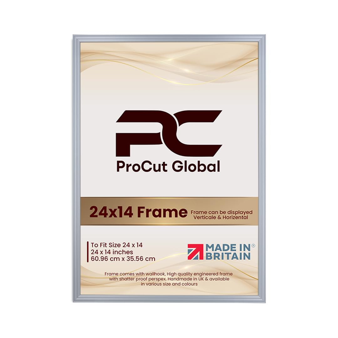 Procut Global 24x14 Silver Picture Frames - Classic Wooden Photo Frame with Shatterproof Perspex for Wall or Tabletop - Perfect for Posters, Certificates & Prints - Sizes & Colors Available โ image 1