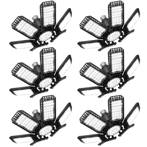 Image of 6 Pack Garage Lights, 28000LM Super Bright LED Shop Lights with 6+1 Deformable Panels, 6500K Garage Light Ceiling Led, E26 Socket Screw in Bulb for Warehouse, Workshop, Basement, Attic