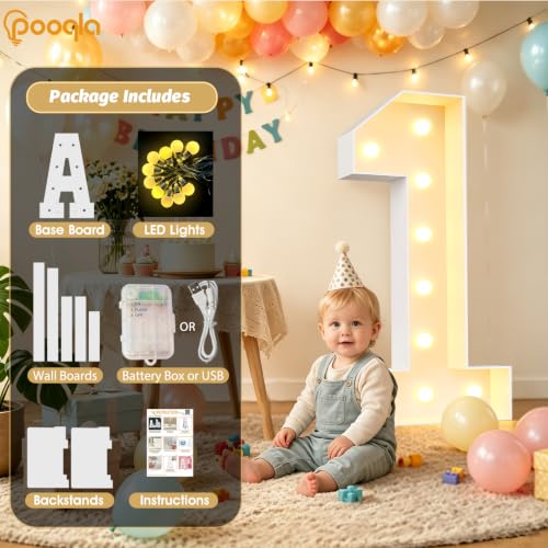 Image of Pooqla 4FT Marquee Numbers, Large Light Up Numbers 9th Birthday Party Decor | Warm White LED Marquee Light Up Numbers 4 Feet Tall, Party Decorations for 9th 19th 90th Birthday Anniversary Photo Backdrop
