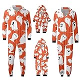 Flauschiger Flanell für die Feiertage Parent Child Christmas Matching Family Halloween Prints Siamese Pajamas Sets Hooded Romper Zipper Jumpsuit Loungewear(Kinder,#060,4 Jahre alt)