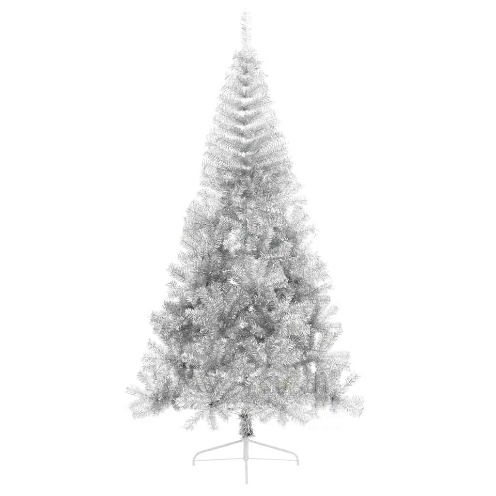 Árbol de Navidad artificial plateado con soporte, 240 cm, semicircular, 1050 ramas de PET, soporte estable de acero para salón, pasillo, balcón, terraza, Adviento, decoración navideña