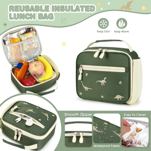Image of DIGOBAY Backpack for Boys 6-8, 3PCS Embroidery Toddler Boys Backpack with Lunch Bag Pencil Case, 15.7 inch Kids School Bookbag for Preschool Kindergarten Elementary Daycare Backpacks, Green Dinosaur