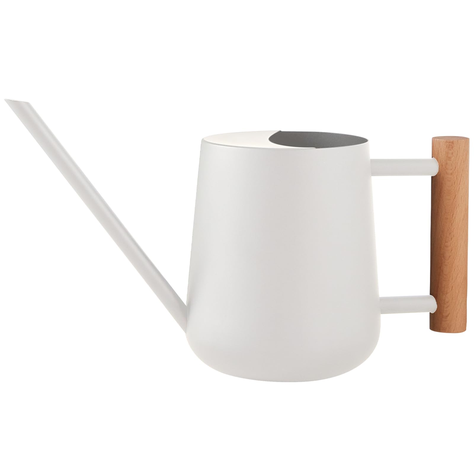 LanQii 1L/35oz Watering Can Indoor Plants, 1000ml Stainless Steel Indoor Water Can with Long Spout and Wooden Handle Watering Jug for Houseplant Bonsai Bonsai Garden Flower - White