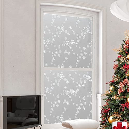Image of WISDOM Privacy Window Film Frosted Glass Film Glass Film No Glue Anti-UV Window Sticker Non Adhesive for Privacy Office Meeting Room Bathroom Living Room (Snowflake Frosted, 12 x 100 inch)