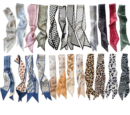 Uausyaly 24PCS Fashion Scarves for Women, Multifunctional Neck Scarves Purse Scarf Headbands for Bags Bandana Scarf
