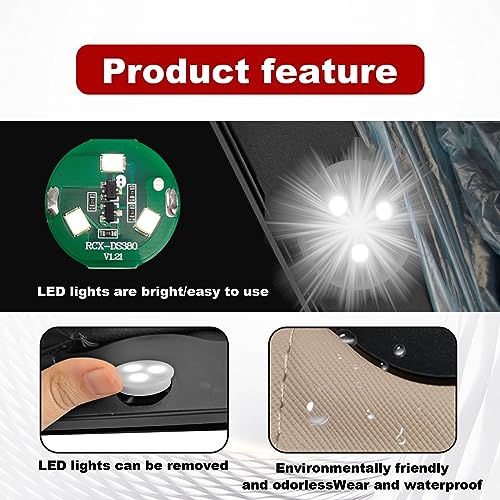 Image of Car Trash Can with LED Light and Magnet Closure Design, Passenger Side Waterproof PU Leather Garbage Bag, Back Seat Hanging Leak Proof Reusable Traveling Portable Offices Garbage Cans (Beige)