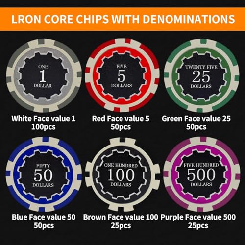 Petjirohot 300PCS Chips Professional Poker Chip Set with Aluminum Case, 11.5 Gram Composite Clay Chips, 2 Decks of Cards, 5 Dice & Dealer Button - Perfect for Texas Holdem, Blackjack, Casino Night - image 3